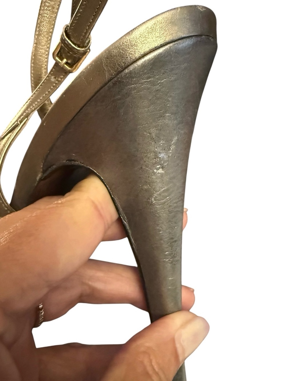 Yves Saint Laurent Gold Metallic Peep-Toe Slingback Platform Heels! Size 9.5 /40 - Picture 16 of 16